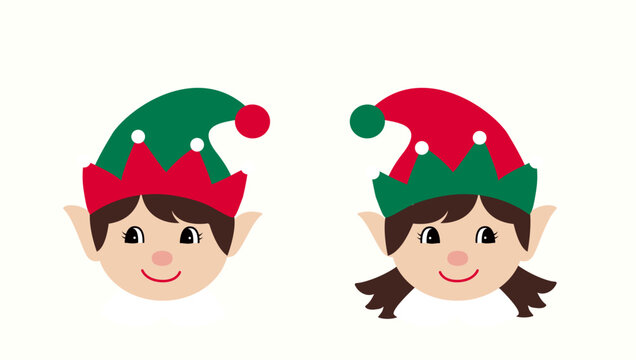 Set of cute retro Christmas elf head flat stock illustration.
Good for card,poster, banner, leaflet .
