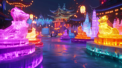 Ice Lanterns, highlight spectacular ice sculptures with vibrant and dynamic lighting effects