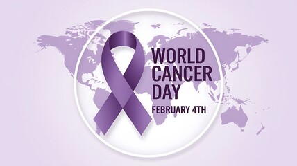 Obraz premium Elegant World Cancer Day Digital Artwork with Purple Awareness Ribbon and Global Background
