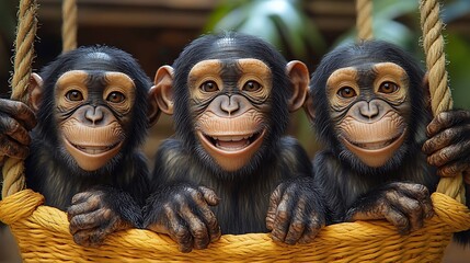 Cheerful monkeys zoo animal portrait natural habitat close-up joy