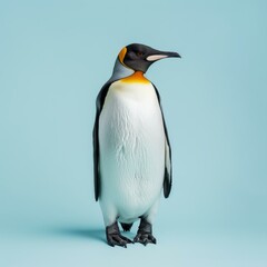 Fototapeta premium King penguin standing on light blue background