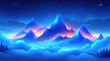 Fototapeta premium Fantasy Mountain Landscape under a Starry Night Sky