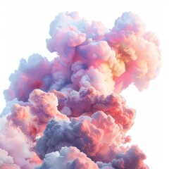 Fototapeta premium Pink and purple smoke cloud rising on white background