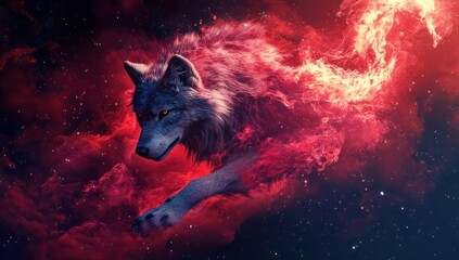 Fototapeta premium Wolf in a Cosmic Flame