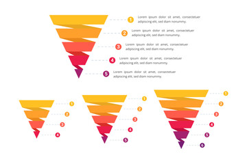 Set of Funnels Infographic with Multiple Step and Editable Text for Business Presentation, Poster, Banner and Booklet.