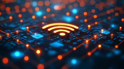 futuristic cityscape at night, featuring a glowing skyline enhanced with a digital mesh overlay, symbolizing technology, connectivity, and innovation in urban development

