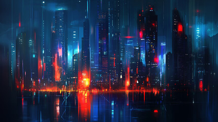 futuristic cityscape at night, featuring a glowing skyline enhanced with a digital mesh overlay, symbolizing technology, connectivity, and innovation in urban development


