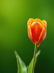 Vibrant yellow red tulip flower in full bloom against green backdrop, tulip, full bloom, yellow, flower, green backdrop