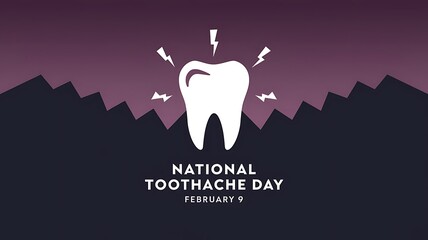Modern "National Toothache Day" Graphic with Stylized Tooth Icon and Lightning Symbols on Gradient Background