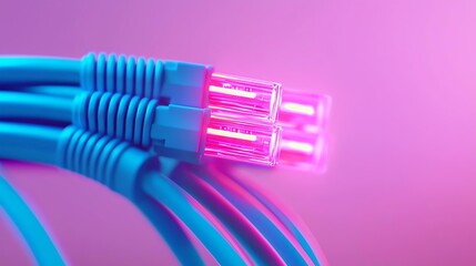 Colorful network cables against a pink background.