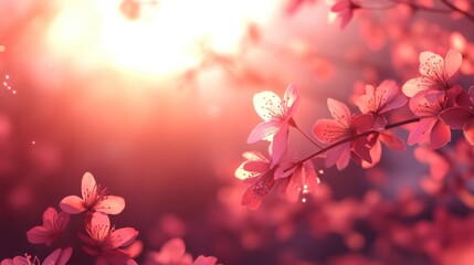 Fototapeta premium Pink Blossoms Illuminated By Warm Sunset Light