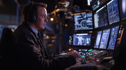 Naklejka premium European journalist covering the launch of new space technology in Amsterdam, Netherlands