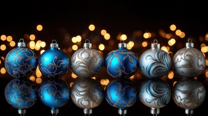 Elegant Blue and Silver Ornaments on Display
