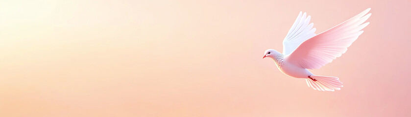 Obraz premium Graceful dove soaring through soft pastel sky, symbolizing peace and freedom with its gentle wings.