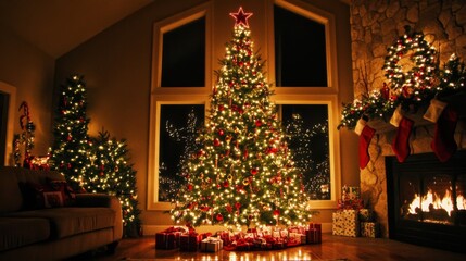 Vibrant Christmas Tree with Red Ribbon Decor