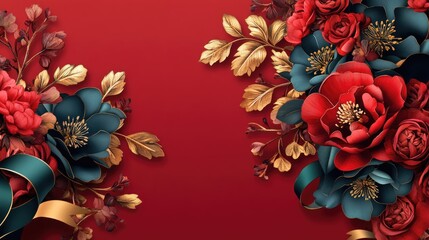 Elegant floral and ribbon-adorned New Year 2025 card, designed to create a sophisticated and memorable impression