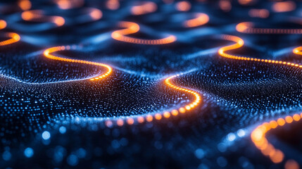 Digital code flowing over a blue background symbolizing technology, innovation, and the future of data processing in the digital world, representing connectivity, security, and advancement