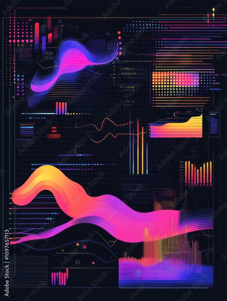 Poster performance data visualization abstract concept vector illustrations.