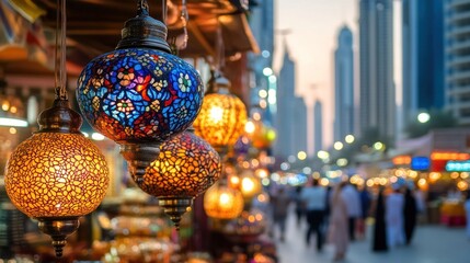 Mosaic Lanterns in a Vibrant Middle Eastern Market