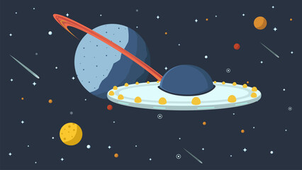 flying saucer in outer space among the planets