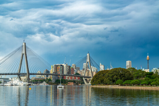 Dramatic clouds above ANZAC Bridge and Johnstons Bay.