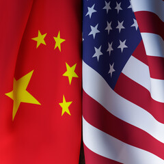 Waving Flags Of China And USA
