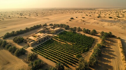 Fototapeta premium Middle Eastern regenerative farming projects leading innovations in a desert cooperative near Doha, Qatar