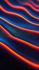Fototapeta premium Abstract digital waves with vibrant blue and red lines, creating a dynamic, energetic visual effect, resembling flowing light patterns.