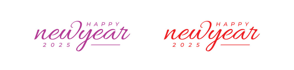 Happy New Year 2025 Logo. Abstract Hand drawn creative calligraphy vector logo design. 2025 New year Logo