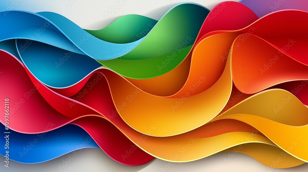 Poster Abstract colorful paper folds creating smooth curves and gradients