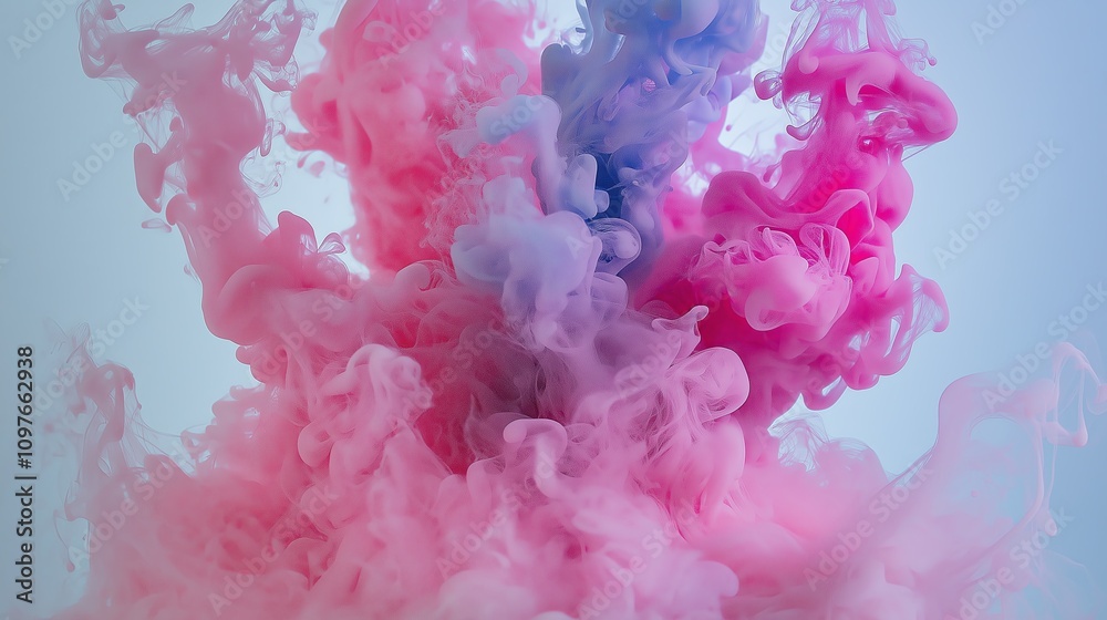 Poster an abstract swirl of smoke in pastel gradients on a plain white canvas.