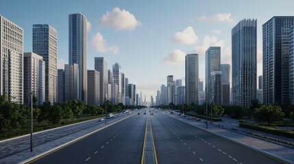 A wide-angle shot of a clean and modern city with smart transportation systems.