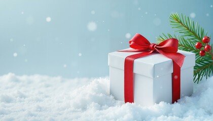 Winter Gift Box in Snow, Festive Christmas Present Concept