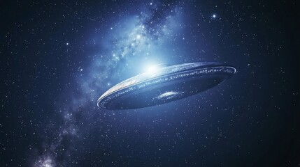 Obraz premium A breathtaking image depicting a sleek and futuristic spacecraft gracefully floating amidst a mesmerizing backdrop of stars galaxies and cosmic phenomena in the vast and expanse of the universe