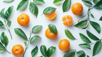 Tangerines with green leaves, isolate on white background, symbolizing wealth and prosperity, popular Chinese New Year gift,