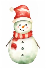 Cute snowman wearing santa hat winter white white background.