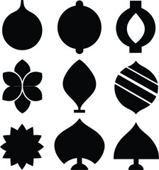 Black and White Vector Graphic of Abstract Shapes: Orbs, Floral, Spade, and Geometric Designs for Graphic Design Elements