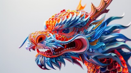 Vibrant Chinese New Year dragon, isolate on white background, colorful scales, intricate design, celebrating culture,