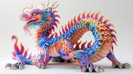 Vibrant Chinese New Year dragon, isolate on white background, colorful scales, intricate design, celebrating culture,