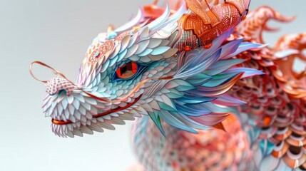 Vibrant Chinese New Year dragon, isolate on white background, colorful scales, intricate design, celebrating culture,