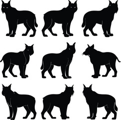 Black Silhouette Lynx Illustration: Wild Cat Vector Graphics, Wildlife Art, Feline Animal Design, Mammal Icon, Nature Clipart