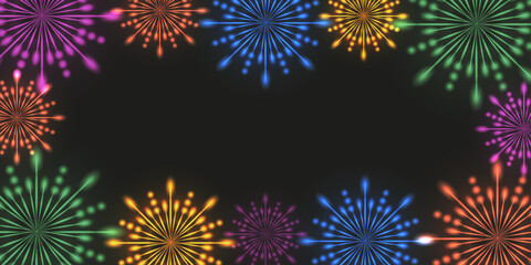 Colorful new year Frame from Firework explosion. Firework Frame with blank space for text. Vector illustration. 