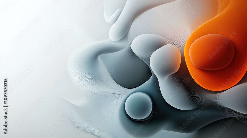 Aufkleber Abstract swirling shapes and patterns with soft gradients in shades of gray and bright orange create a modern artistic background for creative projects.