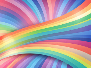 A vibrant, abstract composition featuring curved rainbow stripes, minimalist, geometric design with soft, curved lines.
