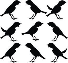Black Bird Silhouette Vector Art: Illustration of Bird Silhouettes, Ornithology Graphic, Animal Clip Art, Wildlife Design Element