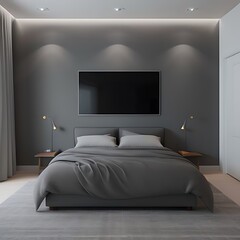 Blank digital screen in cozy bedroom.