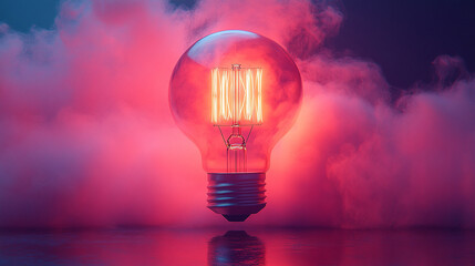 glowing incandescent light bulb emits colorful swirling smoke representing creative ideas innovation and inspiration the mix of colors conveys energy imagination and the fusion of thoughts and concept