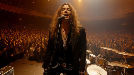  rock concert taking place in a small, intimate concert hall. AI generative.