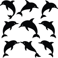 Fototapeta premium set consistent dolphin black color silhouette vector