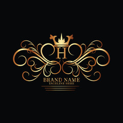 creative  new latter h logo design  and latter  initial logo. h monogram latter logo , golden  new h logo design with black color ,new template design